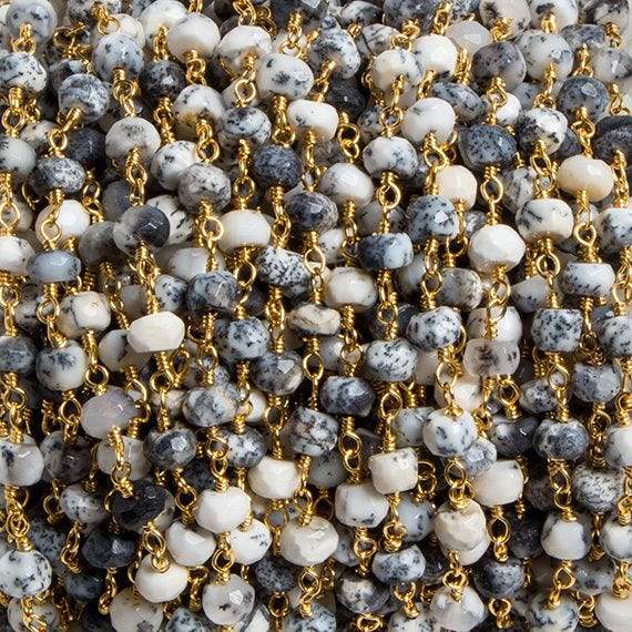 4mm Dendritic Opal faceted rondelle Gold Chain by the foot 34 pieces