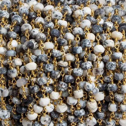 4mm Dendritic Opal faceted rondelle Gold Chain by the foot 34 pieces
