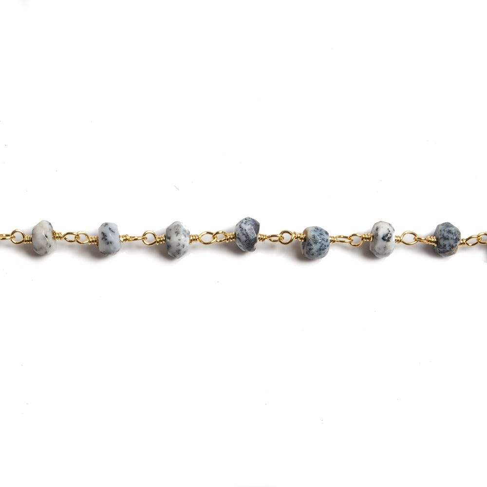 4mm Dendritic Opal faceted rondelle Gold Chain by the foot 34 pieces