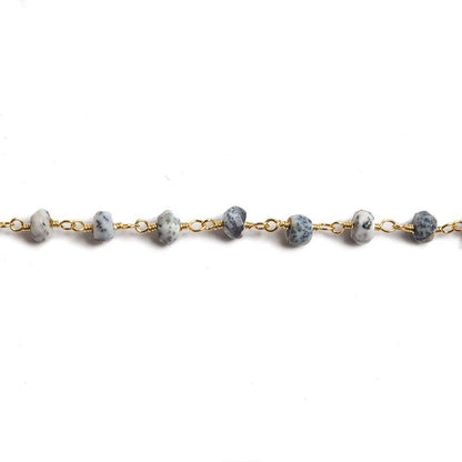 4mm Dendritic Opal faceted rondelle Gold Chain by the foot 34 pieces