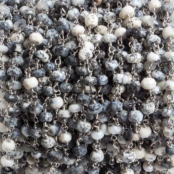 4mm Dendritic Opal faceted rondelle Silver Chain by the foot 34 pieces