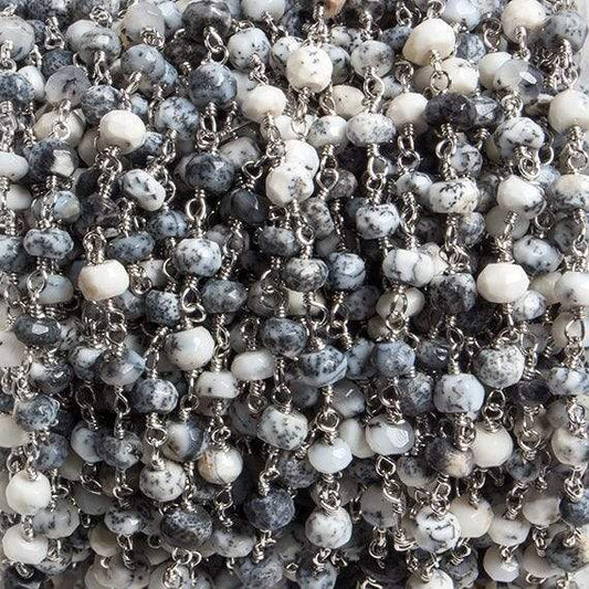 4mm Dendritic Opal faceted rondelle Silver Chain by the foot 34 pieces