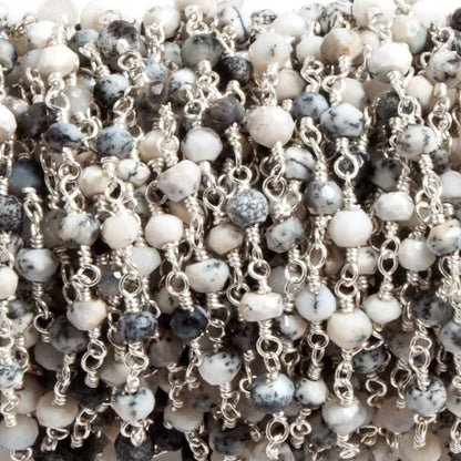 4mm Dendritic Opal faceted rondelle Silver plated Chain by the foot 32 beads