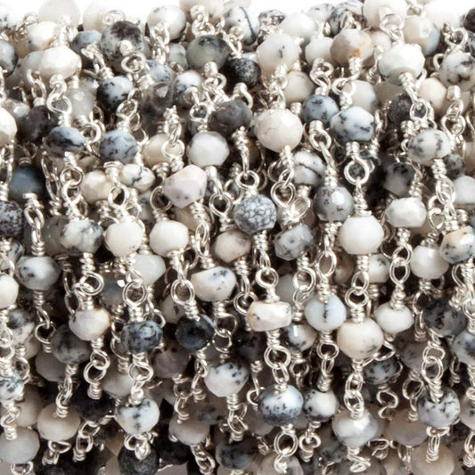 4mm Dendritic Opal faceted rondelle Silver plated Chain by the foot 32 beads