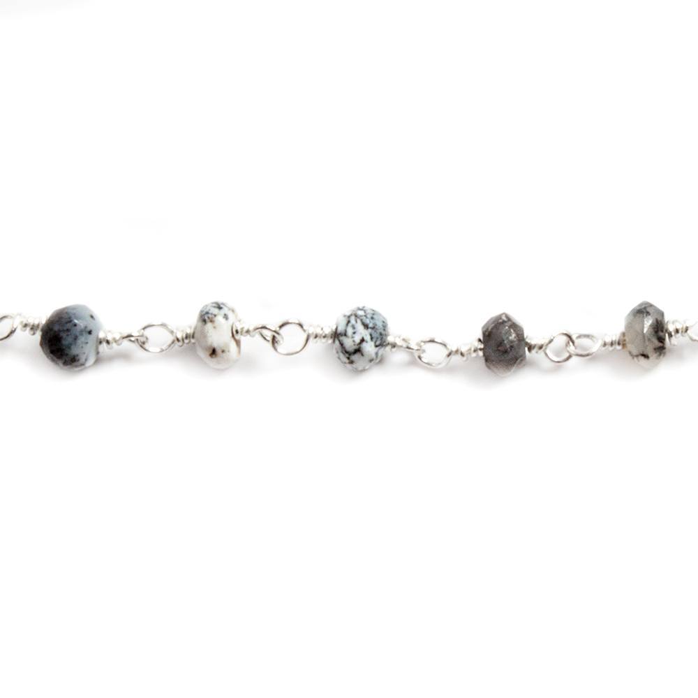 4mm Dendritic Opal faceted rondelle Silver plated Chain by the foot 32 beads