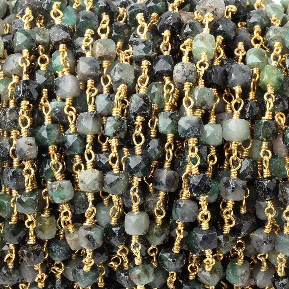 4mm Emerald Micro Faceted Cubes on Gold Plated Chain
