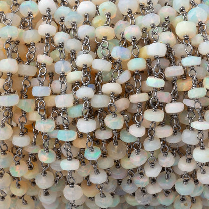 4mm Ethiopian Opal Faceted Rondelles on Black Gold over .925 Chain