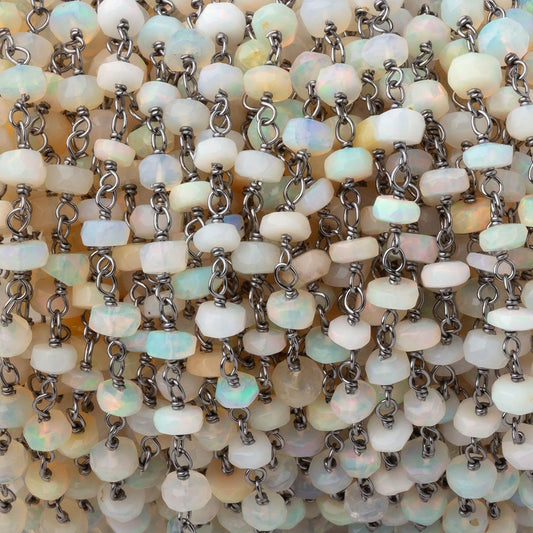 4mm Ethiopian Opal Faceted Rondelles on Black Gold over .925 Chain