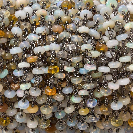 4mm Ethiopian Opal plain rondelle Black Gold over .925 Silver Chain