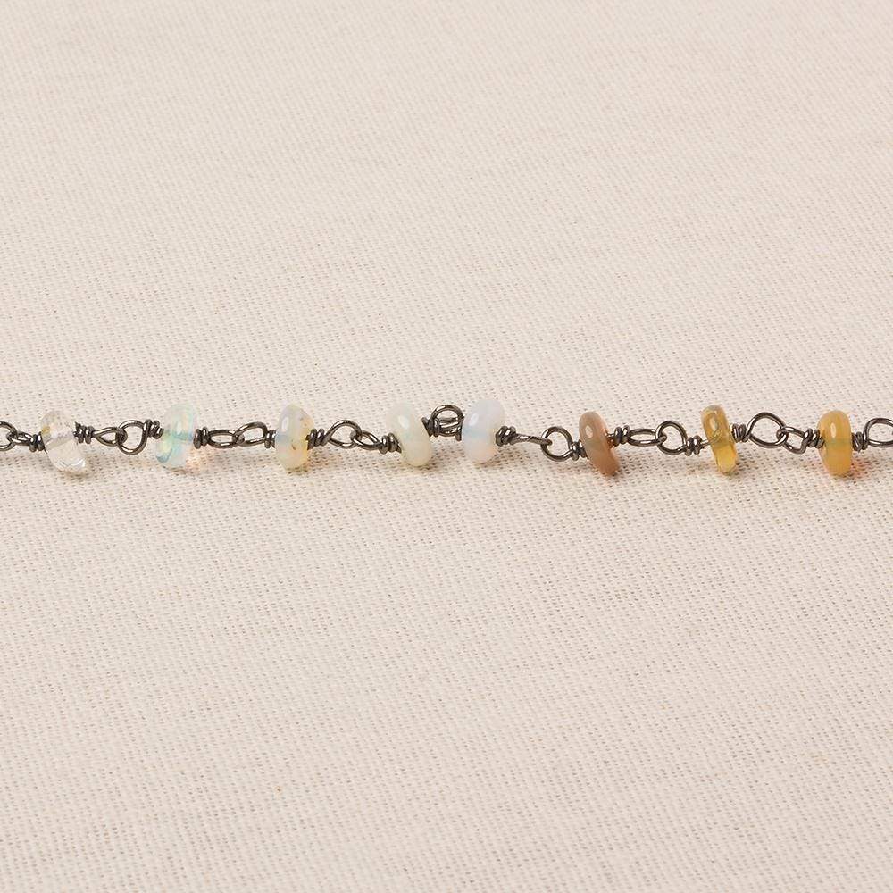 4mm Ethiopian Opal plain rondelle Black Gold over .925 Silver Chain