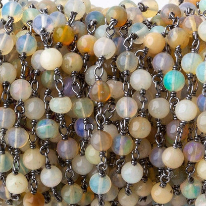 4mm Ethiopian Opal plain rounds Black Gold .925 Chain  31 beads
