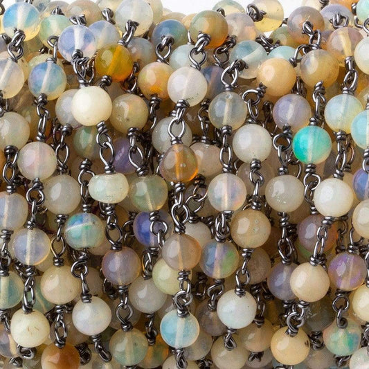 4mm Ethiopian Opal plain rounds Black Gold .925 Chain  31 beads