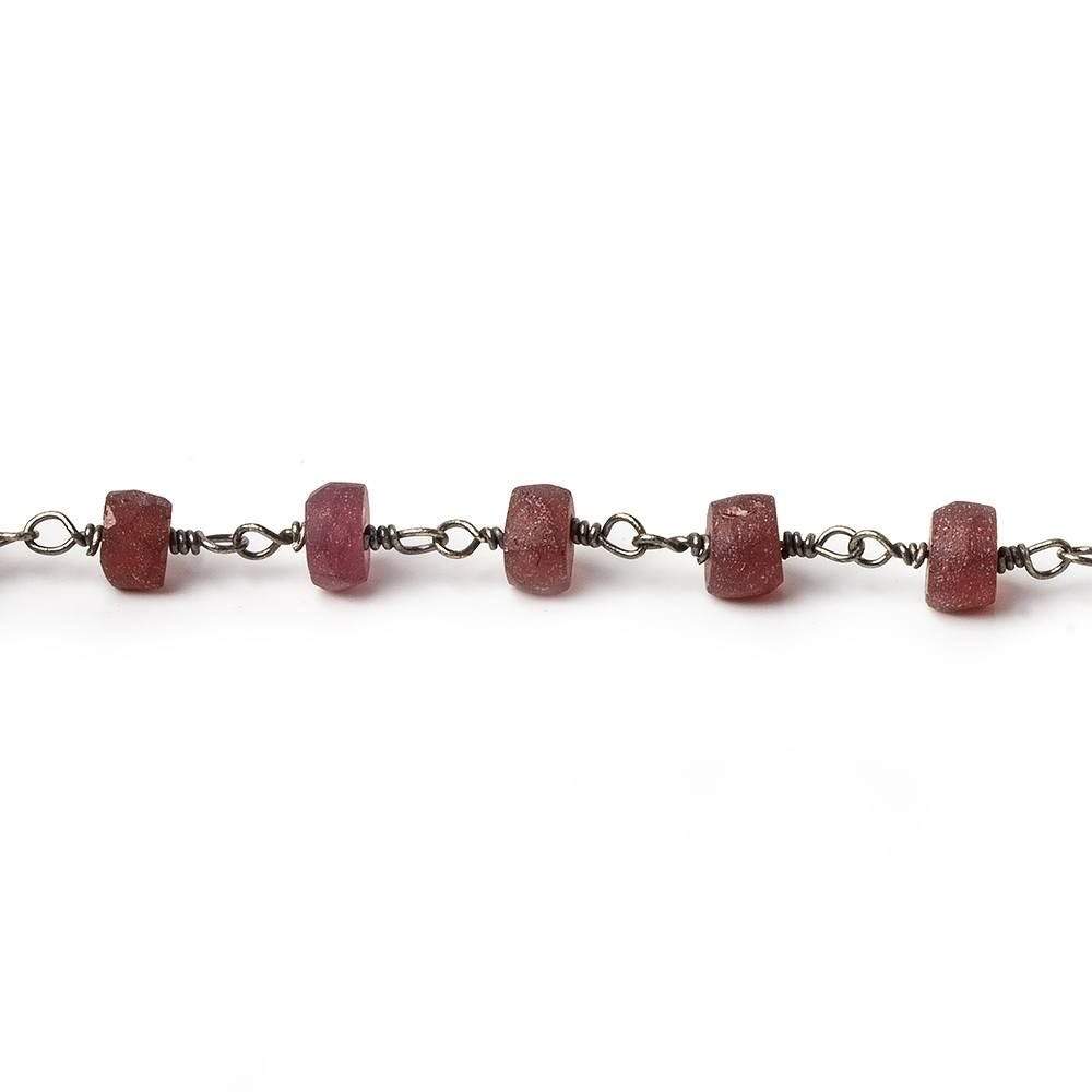 4mm Frosted Rhodolite Garnet plain rondelle Black Gold plated Chain by the foot