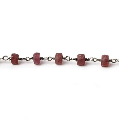 4mm Frosted Rhodolite Garnet plain rondelle Black Gold plated Chain by the foot