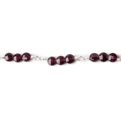 4mm Garnet faceted coin Trio Silver Chain by the foot 54 beads per length