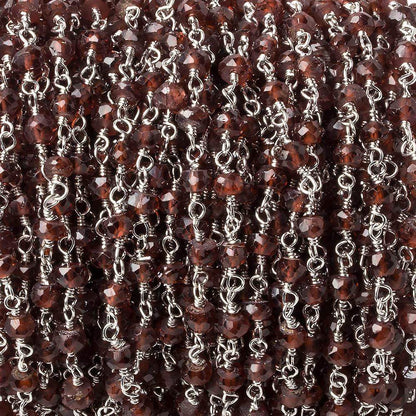 4mm Garnet faceted rondelle Silver plated Chain by the foot 39 beads