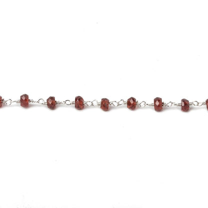 4mm Garnet faceted rondelle Silver plated Chain by the foot 39 beads