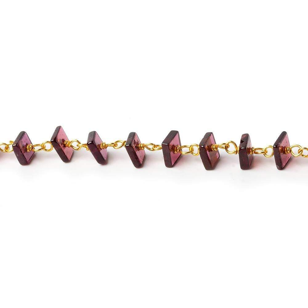 4mm Garnet Plain Square Heishi on Vermeil Chain by the foot
