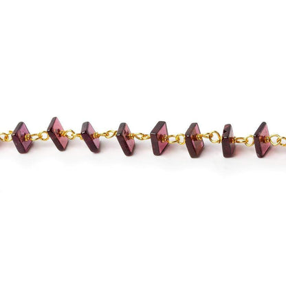 4mm Garnet Plain Square Heishi on Vermeil Chain by the foot
