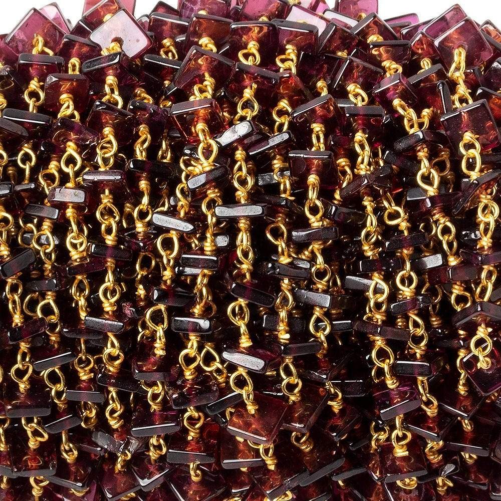 4mm Garnet Plain Square Heishi on Vermeil Chain by the foot