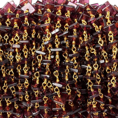 4mm Garnet Plain Square Heishi on Vermeil Chain by the foot