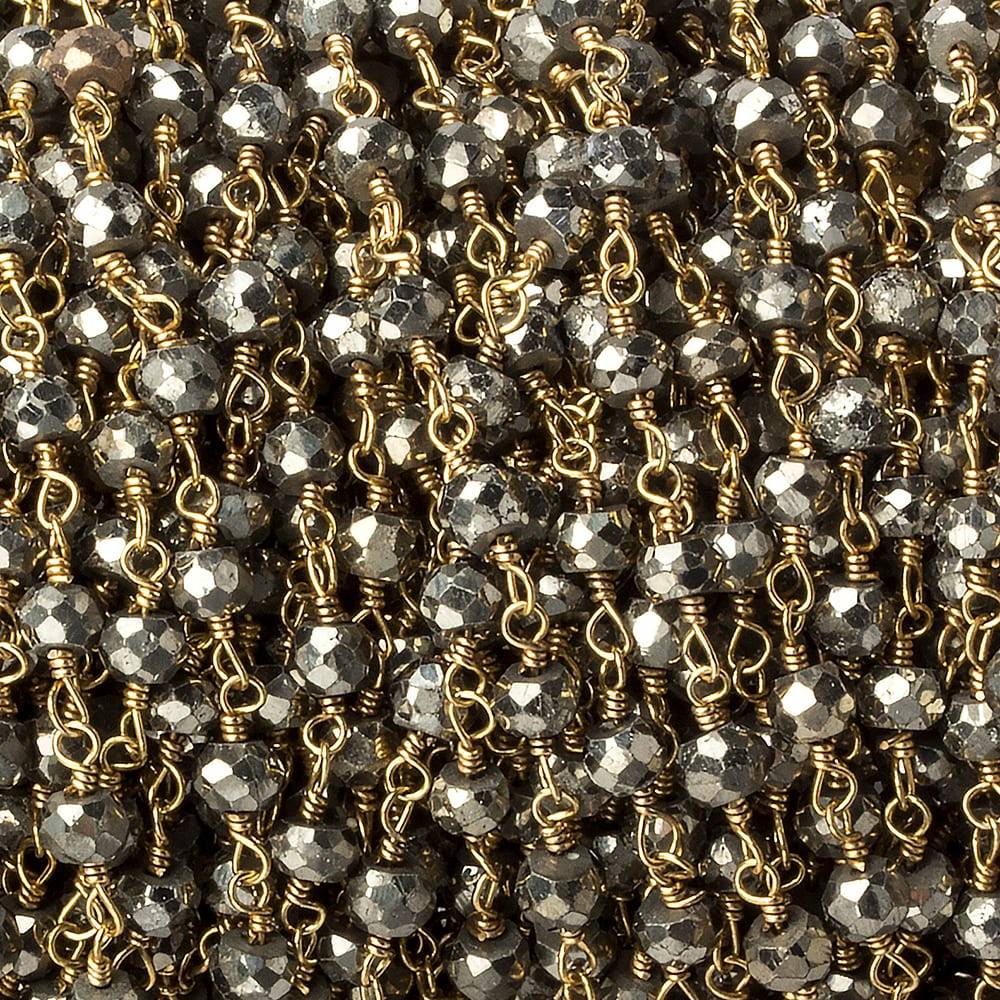 4mm Gold plated Pyrite & Pyrite Gold Chain by the foot 35 pieces