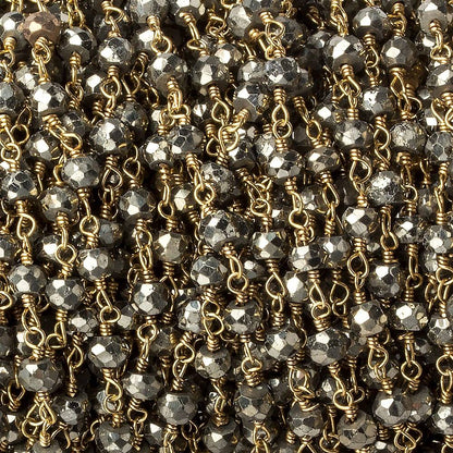 4mm Gold plated Pyrite & Pyrite Gold Chain by the foot 35 pieces