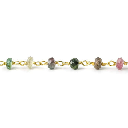 4mm Green and Pink Tourmaline faceted rondelle Vermeil Chain by the foot