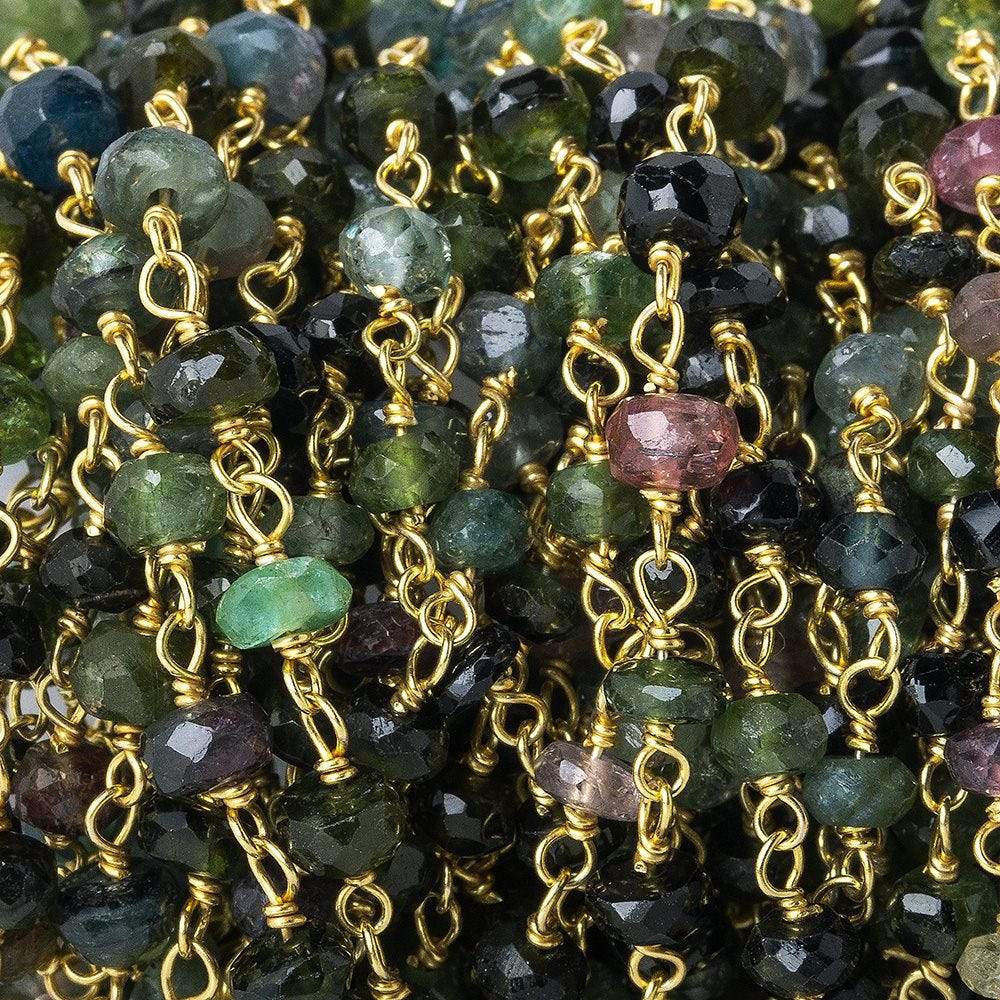 4mm Green and Pink Tourmaline faceted rondelle Vermeil Chain by the foot