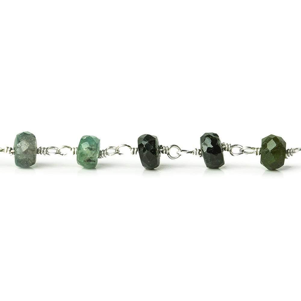 4mm Green and Pink Tourmaline rondelle Sterling Silver Chain by the foot