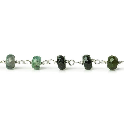 4mm Green and Pink Tourmaline rondelle Sterling Silver Chain by the foot
