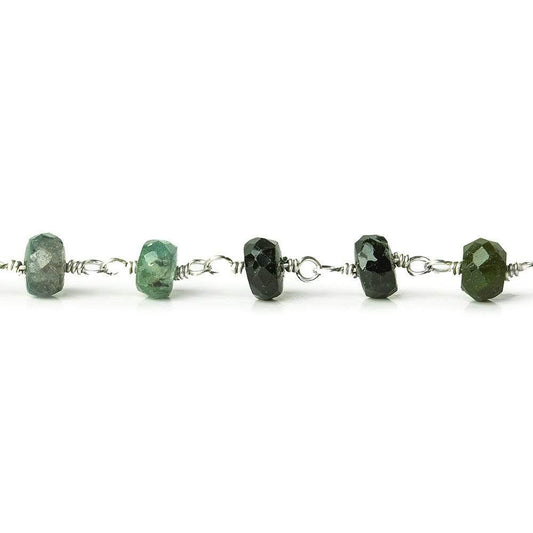 4mm Green and Pink Tourmaline rondelle Sterling Silver Chain by the foot