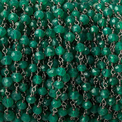 4mm Green Onyx faceted rondelle Black Gold plated Chain by the foot 33 beads