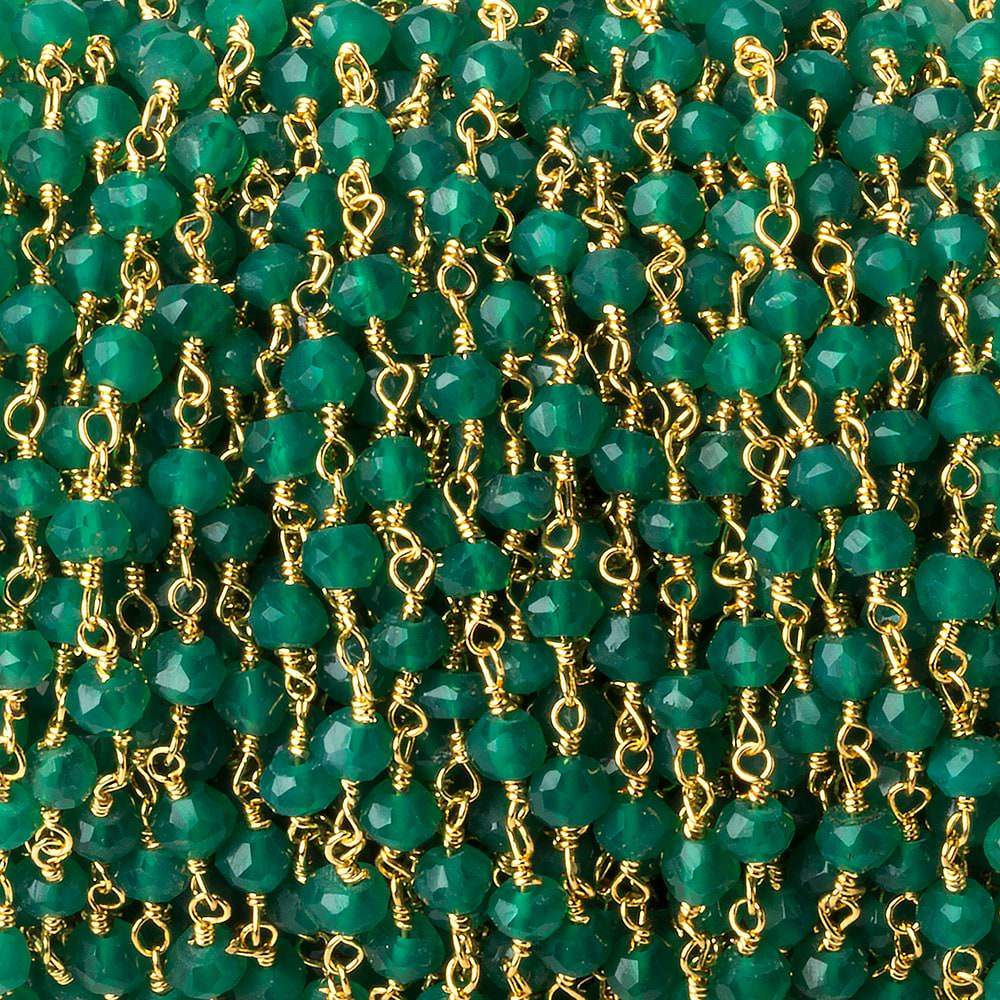 4mm Green Onyx faceted rondelle Gold plated Chain by the foot 33 beads