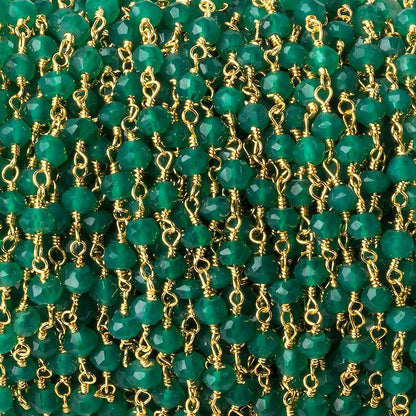 4mm Green Onyx faceted rondelle Gold plated Chain by the foot 33 beads