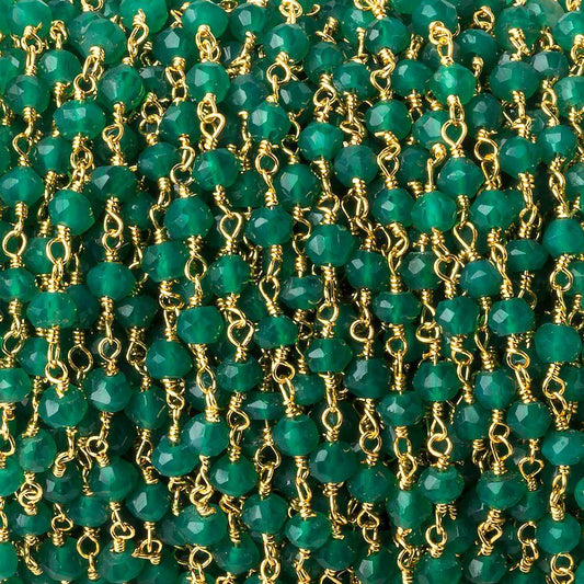 4mm Green Onyx faceted rondelle Gold plated Chain by the foot 33 beads