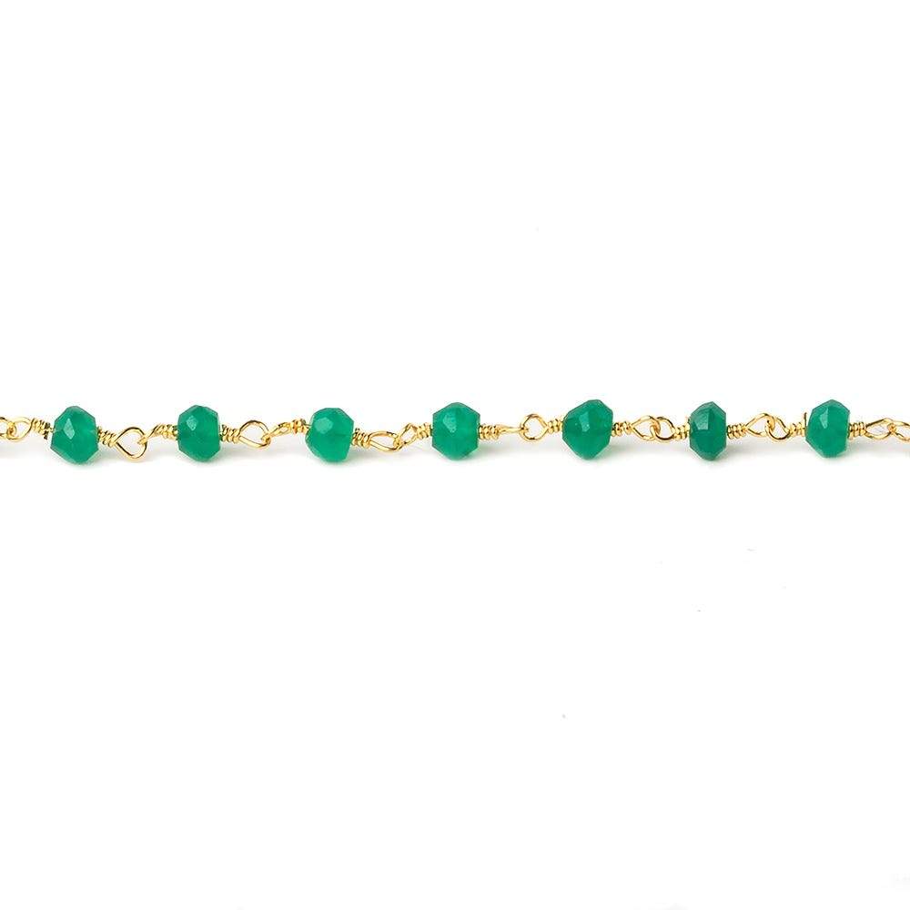 4mm Green Onyx faceted rondelle Gold plated Chain by the foot 33 beads