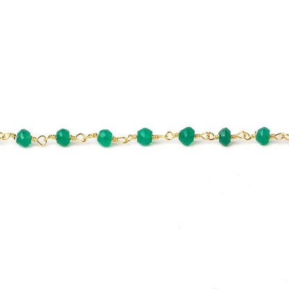 4mm Green Onyx faceted rondelle Gold plated Chain by the foot 33 beads