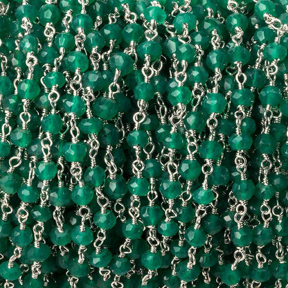 4mm Green Onyx faceted rondelle Silver plated Chain by the foot 33 beads
