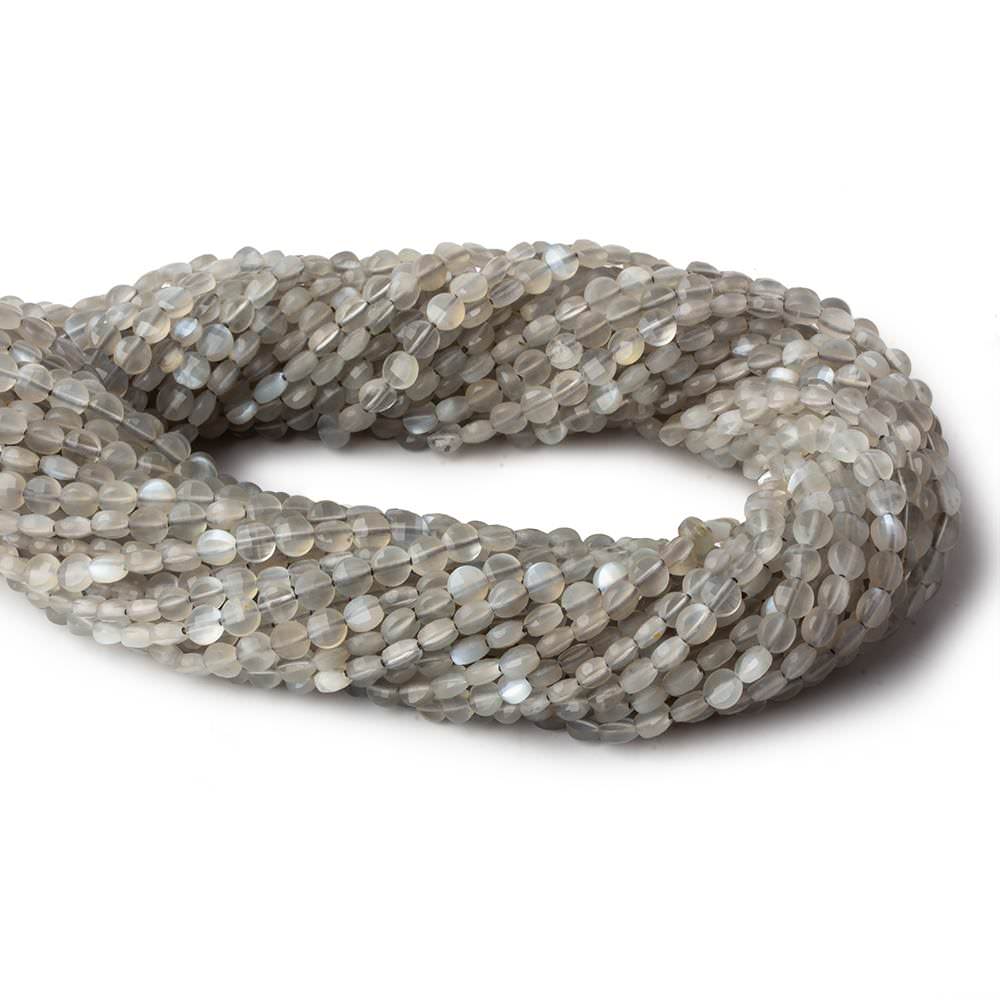 4mm Grey Moonstone checkerboard calibrated faceted coins 12.5 inch 85 beads AAA