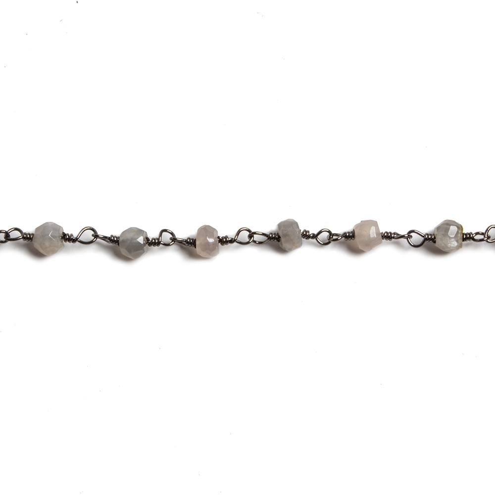 4mm Grey Moonstone faceted rondelle Black Gold Chain by the foot 34 pieces
