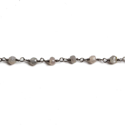 4mm Grey Moonstone faceted rondelle Black Gold Chain by the foot 34 pieces