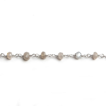 4mm Grey Moonstone faceted rondelle Silver Chain by the foot 34 pieces
