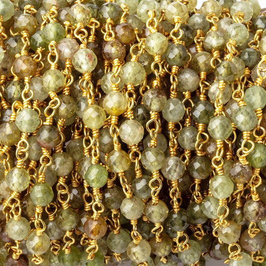 4mm Grossular Garnet Micro Faceted Rounds on Gold Plated Chain