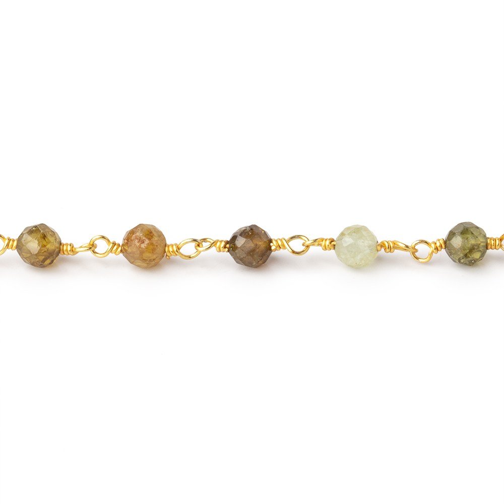 4mm Grossular Garnet Micro Faceted Rounds on Gold Plated Chain