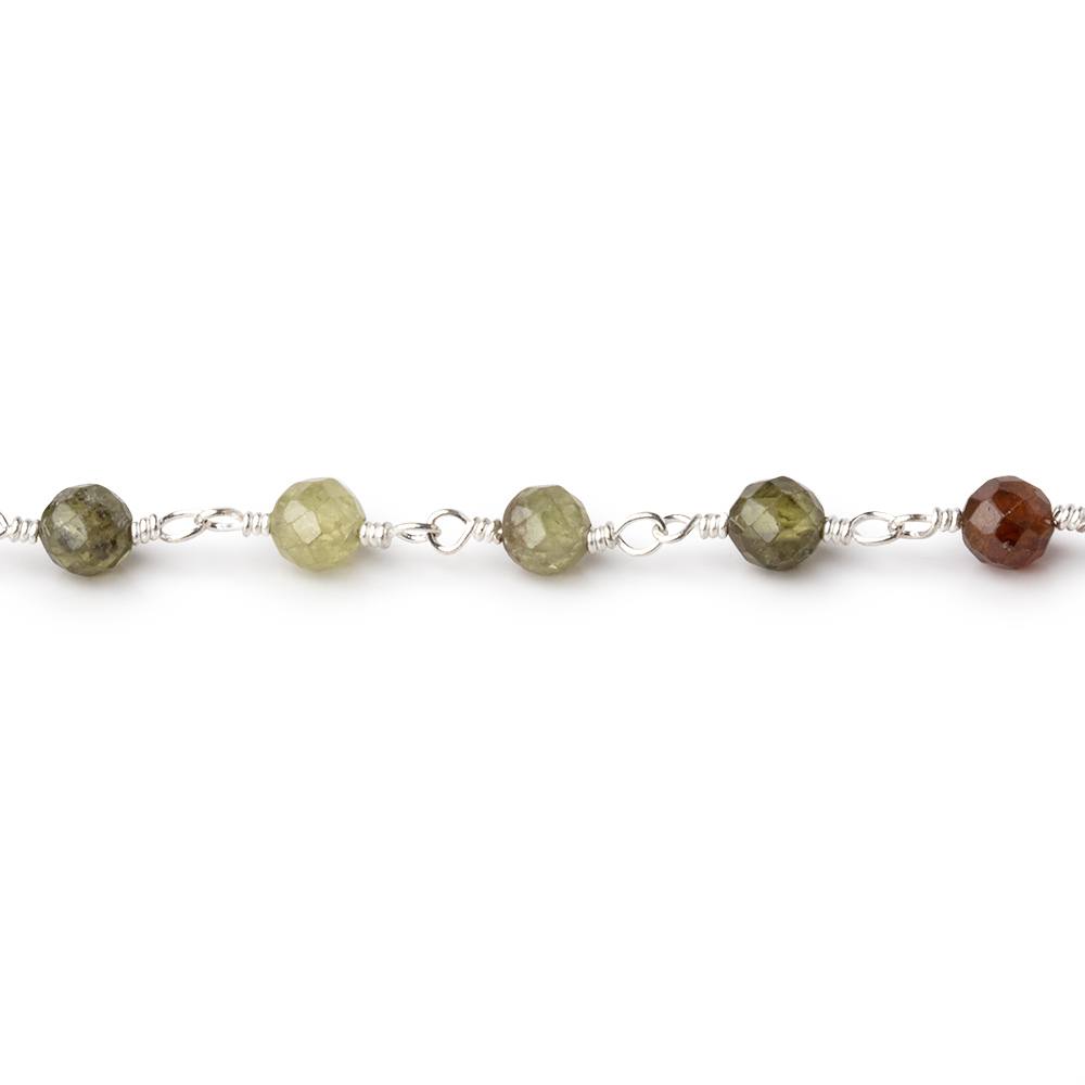 4mm Grossular Garnet Micro Faceted Rounds on Silver Plated Chain