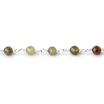 4mm Grossular Garnet Micro Faceted Rounds on Silver Plated Chain