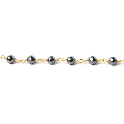 4mm Hematite faceted round Gold Chain by the foot 31 pcs