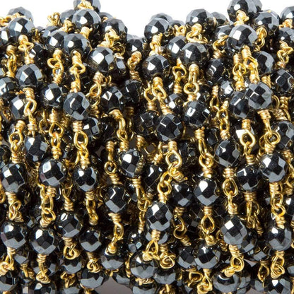 4mm Hematite faceted round Gold Chain by the foot 31 pcs