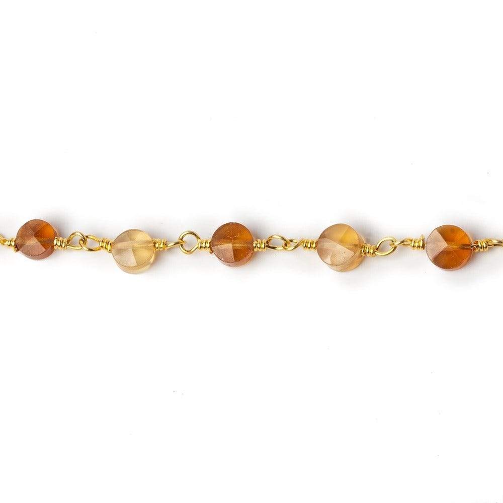 4mm Hessonite Garnet faceted coin Gold Chain by the foot 28 beads